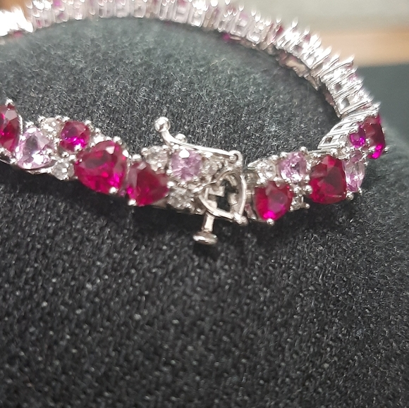 Pink Ruby & Sapphire Stones Sterling Silver Bracelet - Picture 14 of 15